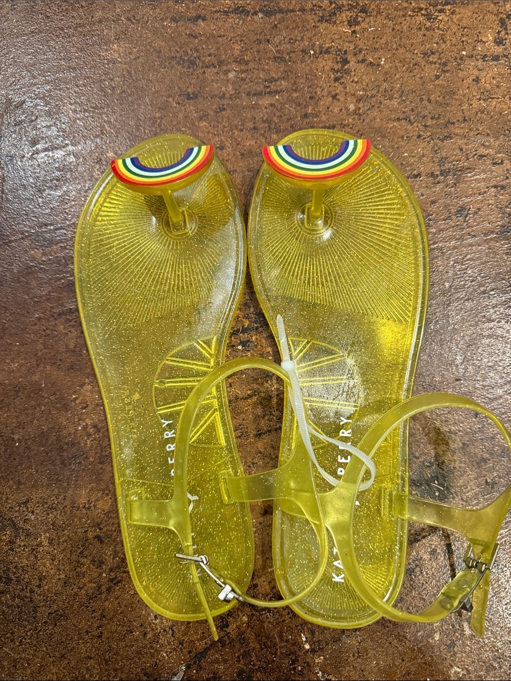Katy Perry Collections Yellow Jelly Sandals with Rainbow Accent